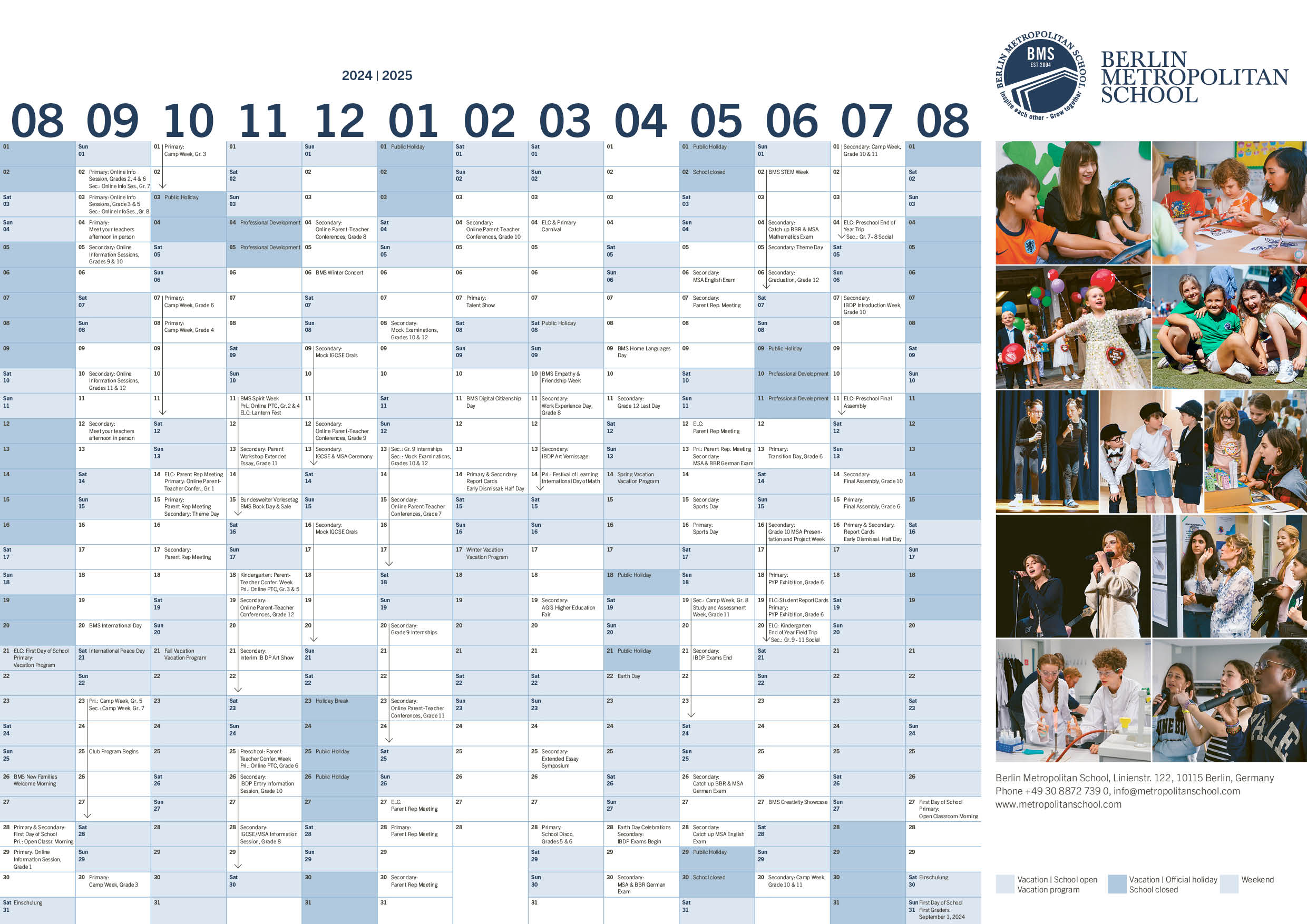 BMS: School Calendar 2024/25